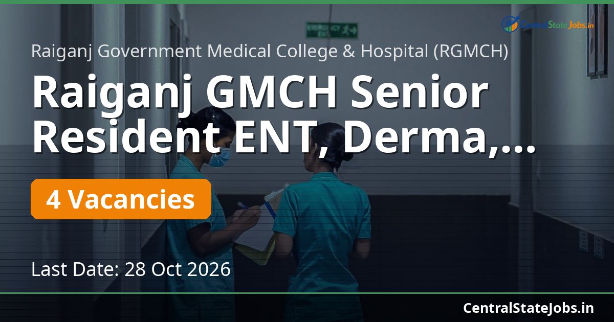 Raiganj GMCH Senior Resident ENT, Derma, Biochem, PMR 2026