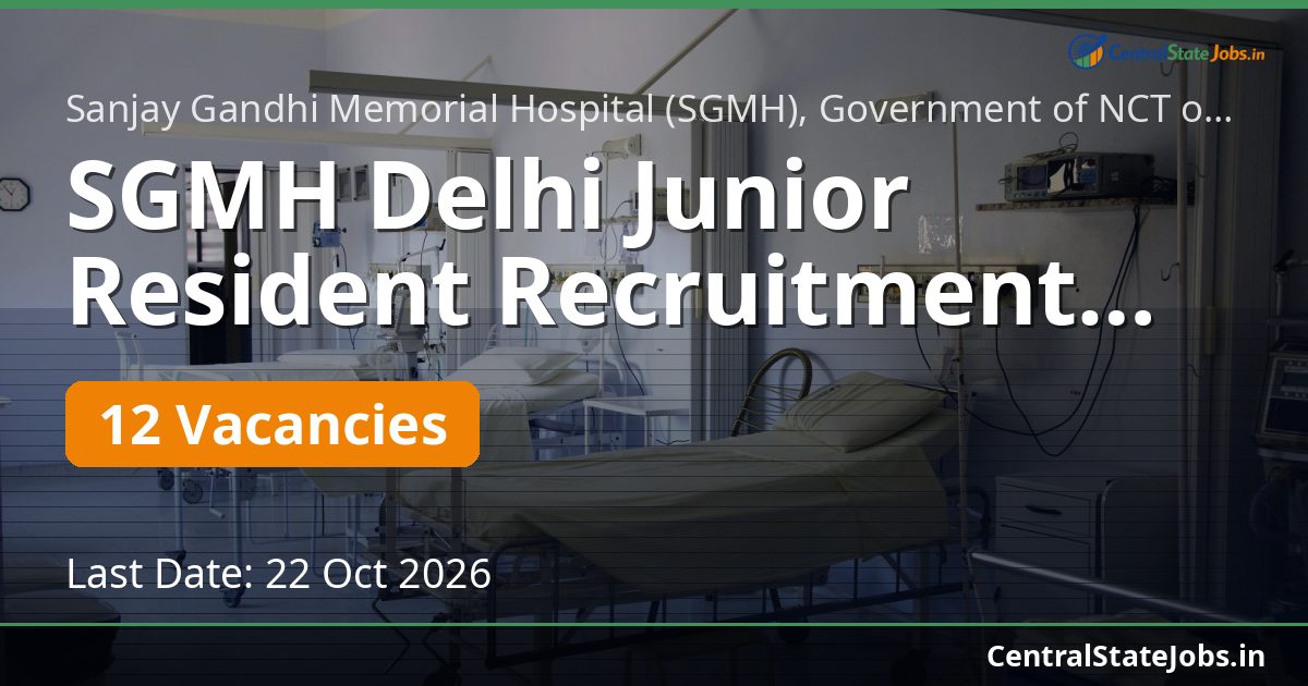 SGMH Delhi Junior Resident Recruitment 2026