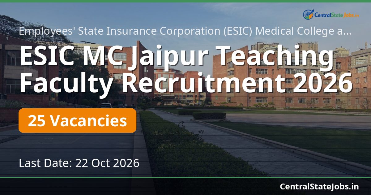 ESIC MC Jaipur Teaching Faculty Recruitment 2026