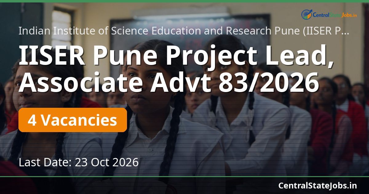 IISER Pune Project Lead, Associate Advt 83/2026