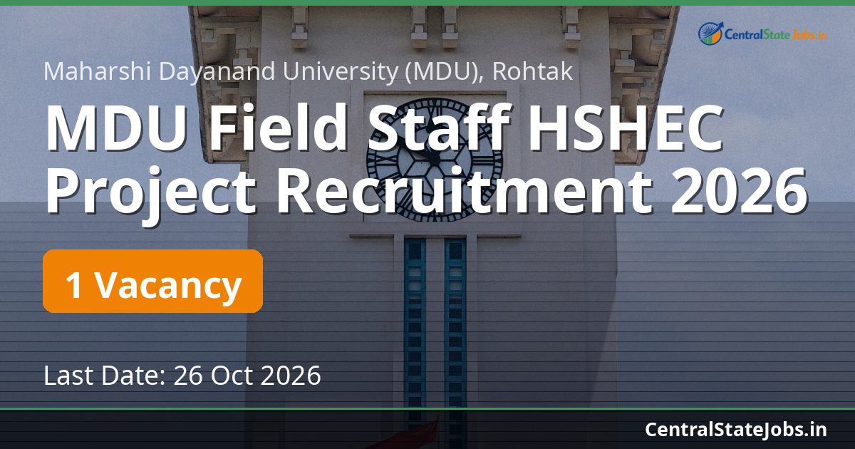 MDU Field Staff HSHEC Project Recruitment 2026