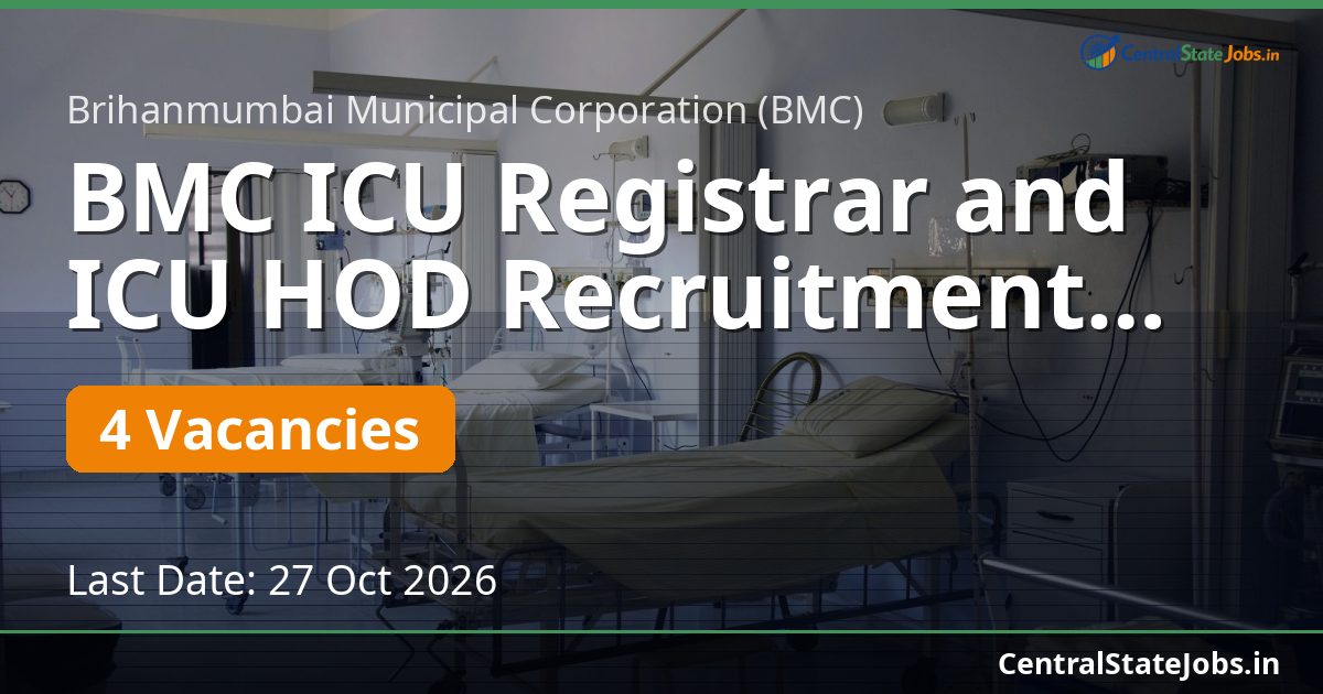 BMC ICU Registrar and ICU HOD Recruitment 2026