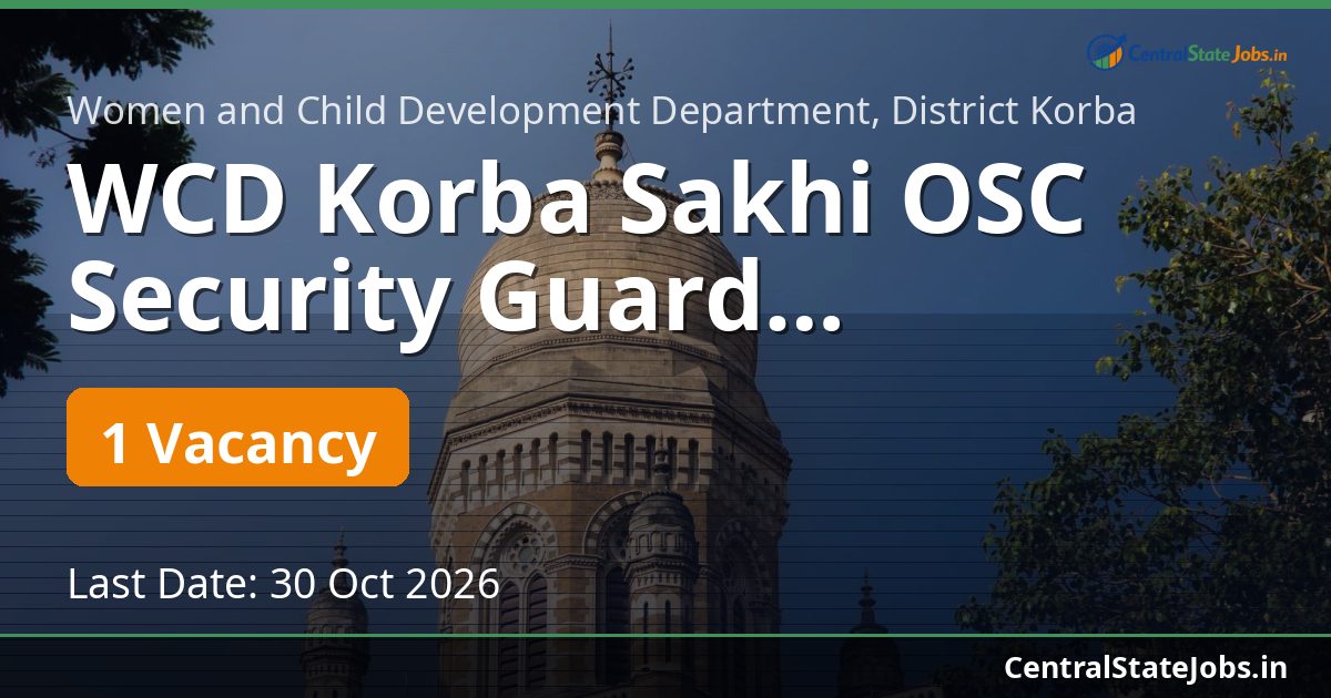 WCD Korba Sakhi OSC Security Guard Recruitment 2026