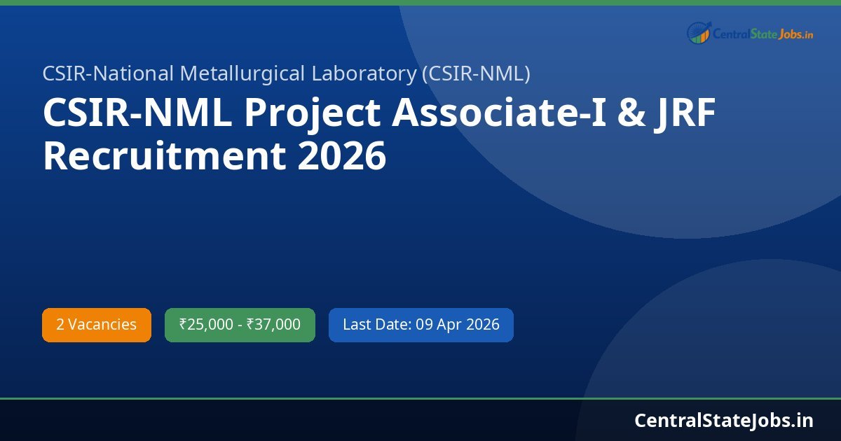 CSIR-NML Project Associate-I & JRF Recruitment 2026