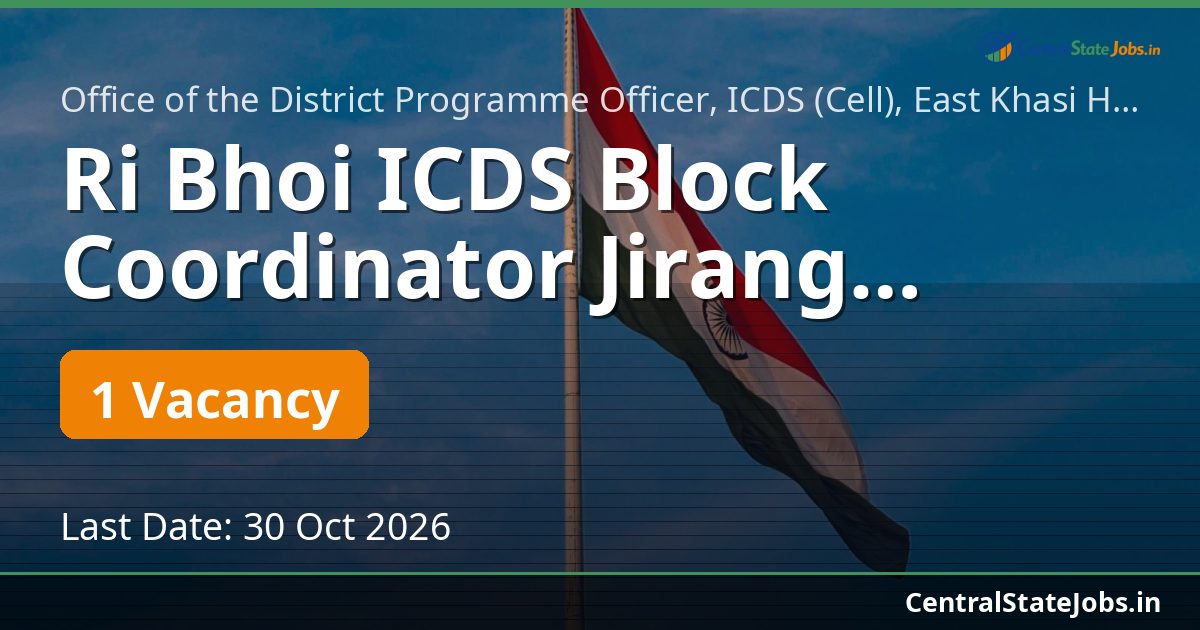 Ri Bhoi ICDS Block Coordinator Jirang Recruitment 2026