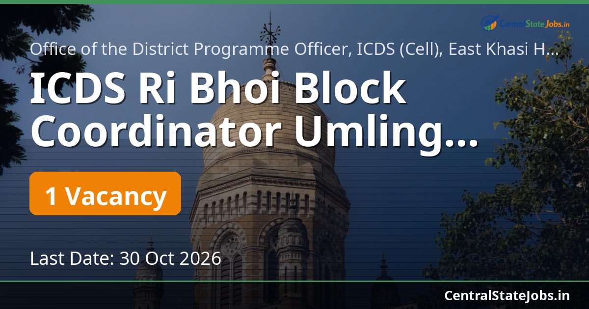 ICDS Ri Bhoi Block Coordinator Umling Recruitment 2026
