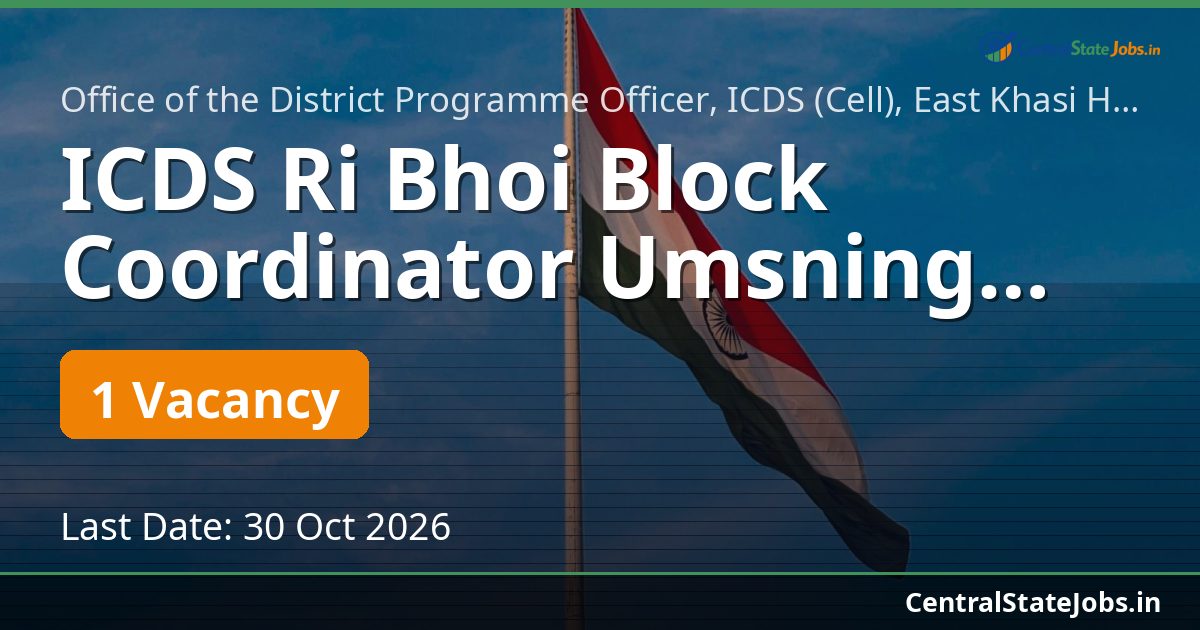ICDS Ri Bhoi Block Coordinator Umsning Recruitment 2026