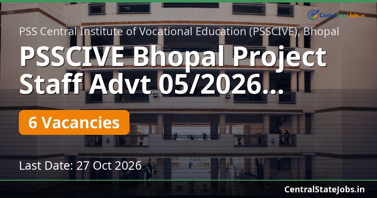 PSSCIVE Bhopal Project Staff Advt 05/2026 Recruitment