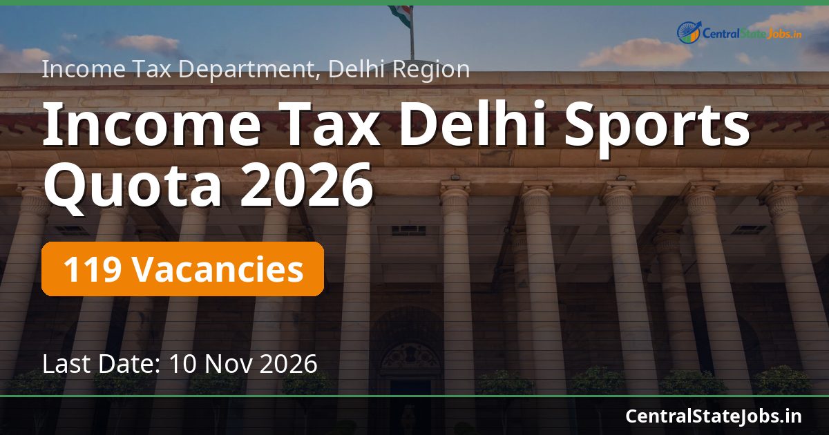 Income Tax Delhi Sports Quota 2026 — 119 Vacancies