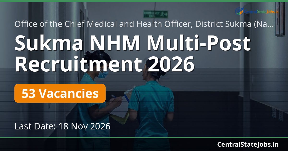 Sukma NHM Multi-Post Recruitment 2026 — 53 Vacancies