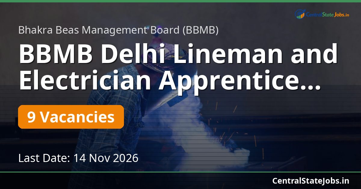 BBMB Delhi Lineman and Electrician Apprentice 2026