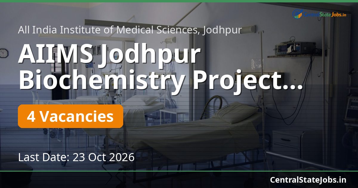 AIIMS Jodhpur Biochemistry Project Staff Recruitment 2026