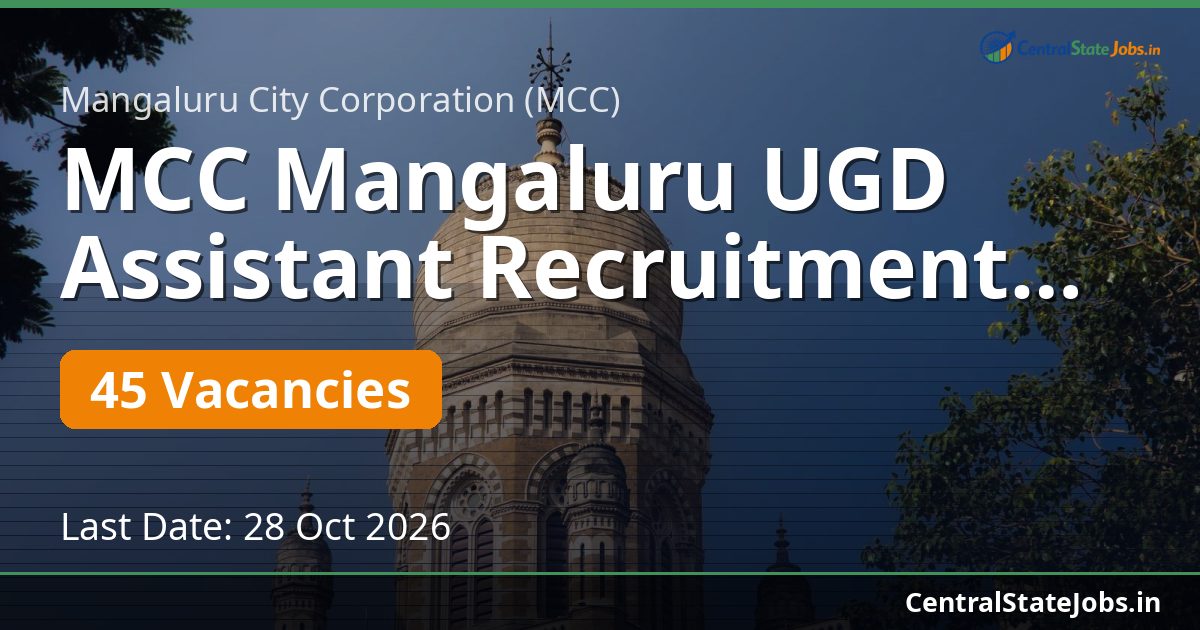 MCC Mangaluru UGD ಸಹಾಯಕ ನೇಮಕಾತಿ 2026 – 45 ಹುದ್ದೆಗಳು