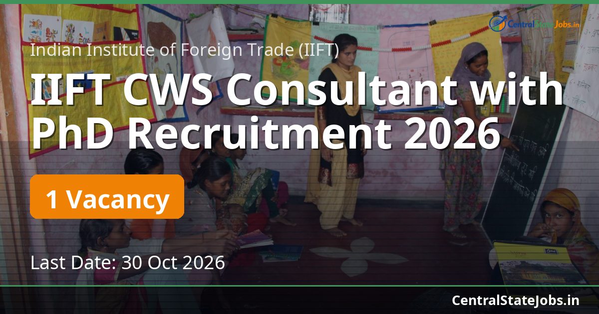 IIFT CWS Consultant with PhD Recruitment 2026