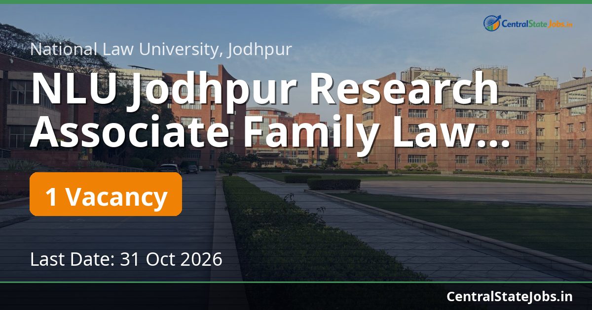 NLU Jodhpur Research Associate Family Law Recruitment 2026