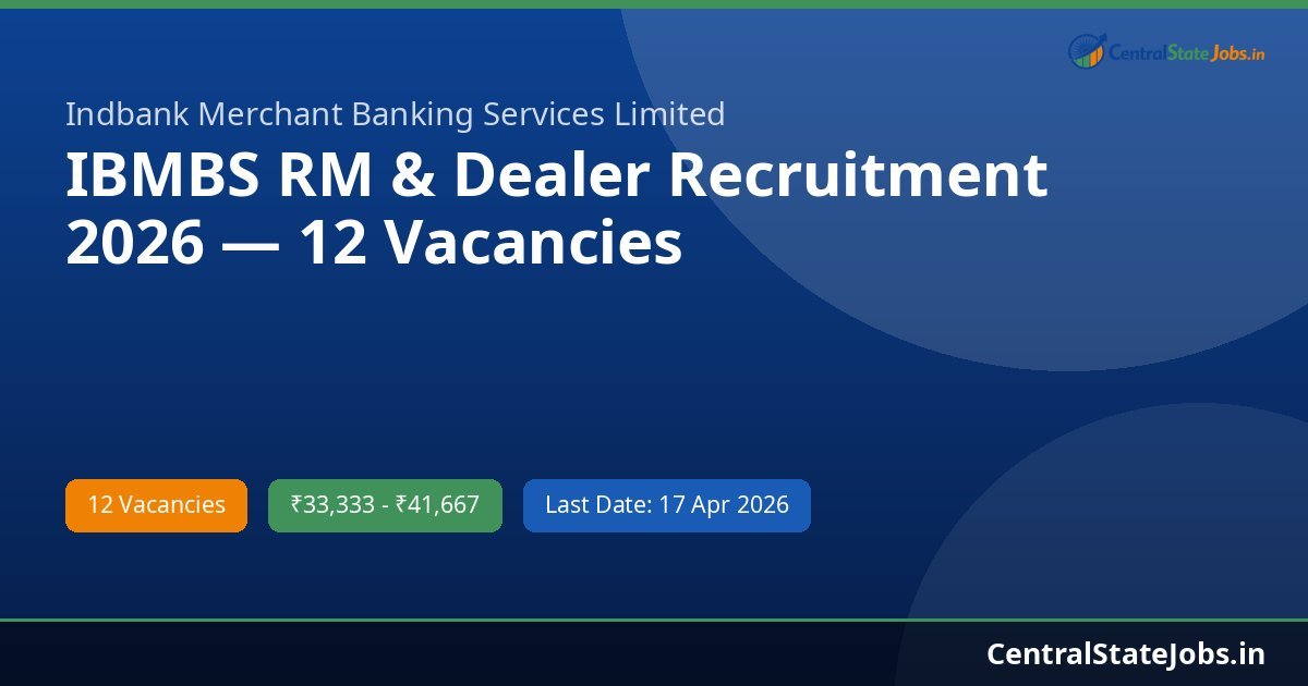 IBMBS RM & Dealer Recruitment 2026 — 12 Vacancies