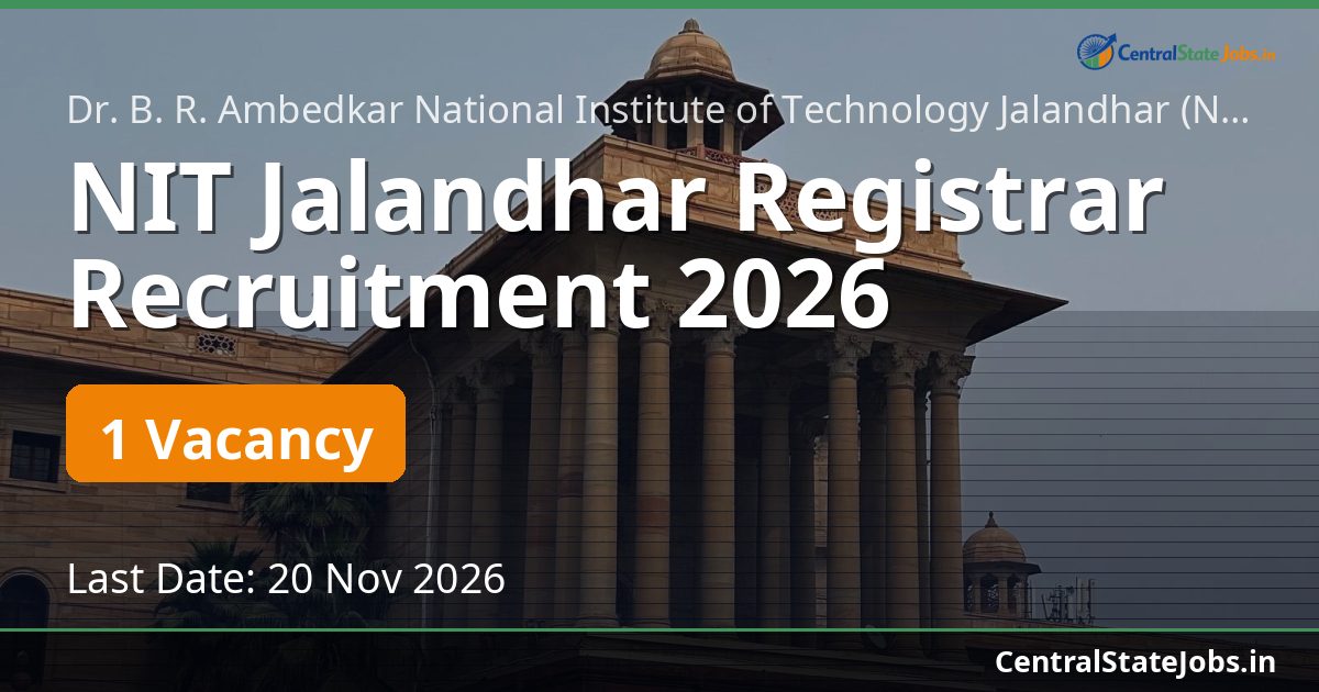 NIT Jalandhar Registrar Recruitment 2026