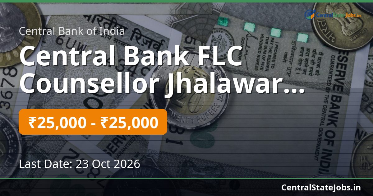 Central Bank FLC Counsellor Jhalawar Baran Recruitment 2026