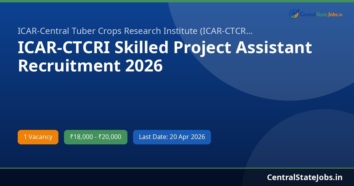 ICAR-CTCRI Skilled Project Assistant Recruitment 2026