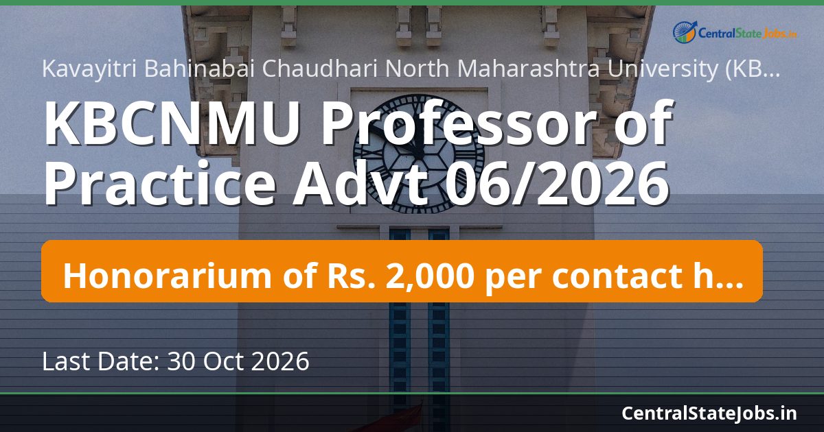 KBCNMU Professor of Practice Advt 06/2026