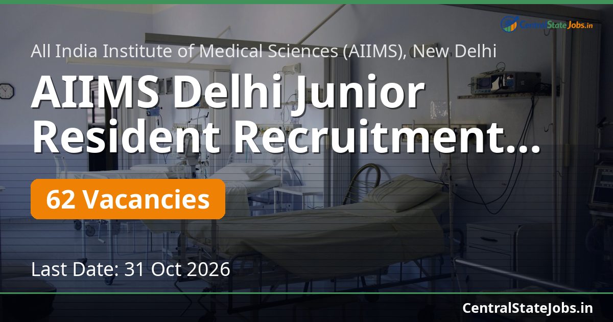 AIIMS Delhi Junior Resident Recruitment 2026 — 62 Vacancies