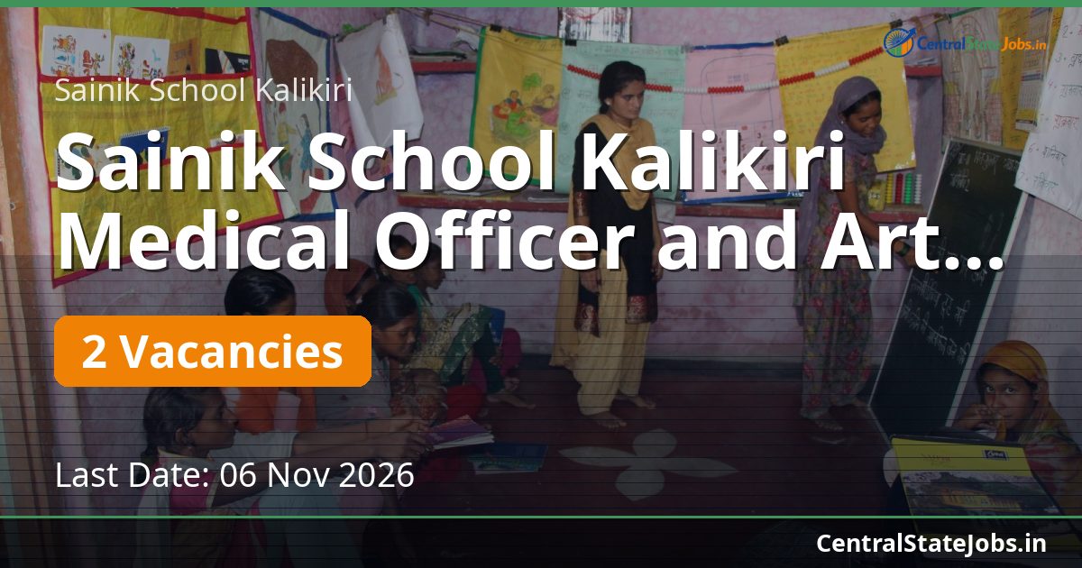 Sainik School Kalikiri Medical Officer and Art Master 2026