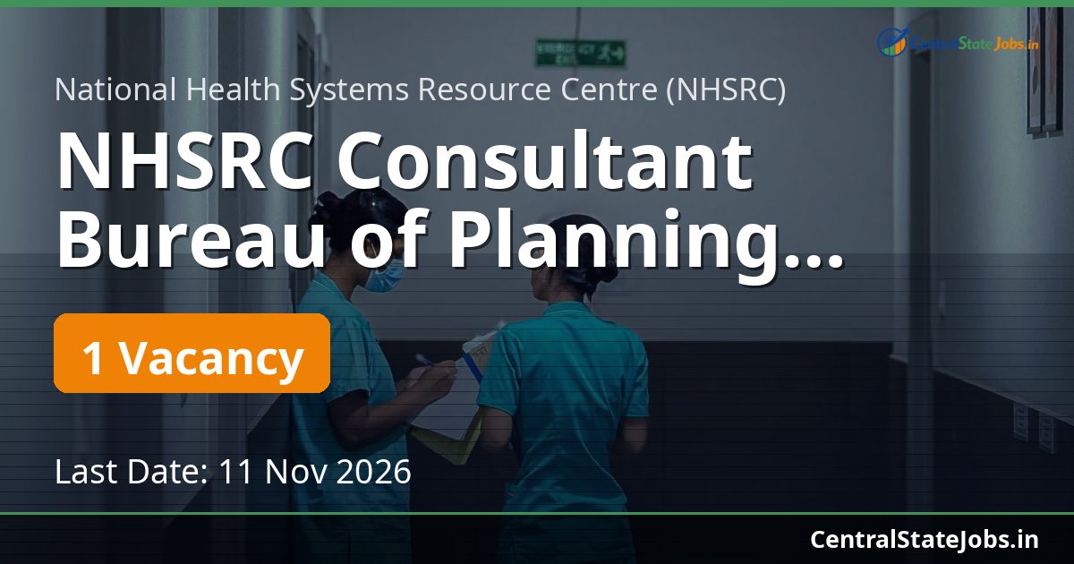 NHSRC Consultant Bureau of Planning Recruitment 2026