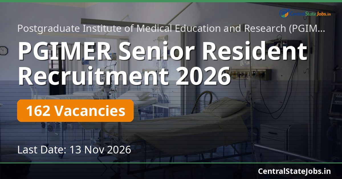 PGIMER Senior Resident Recruitment 2026 — 162 Vacancies