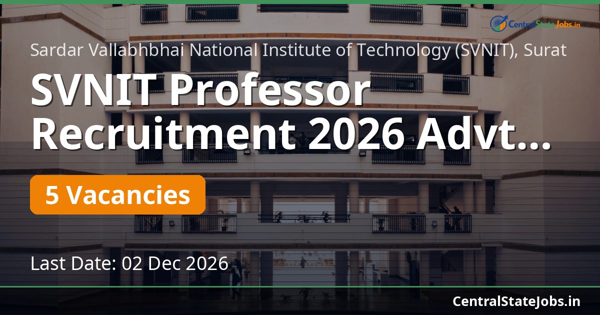SVNIT Professor Recruitment 2026 Advt Prof/1600