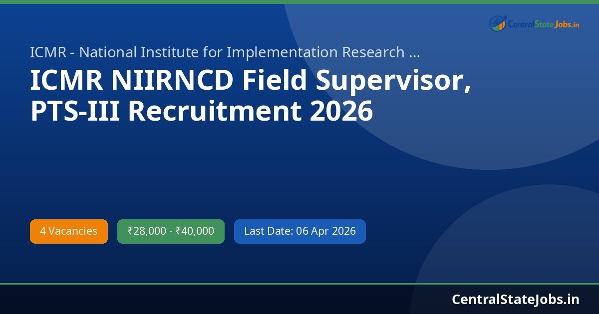 ICMR NIIRNCD Field Supervisor, PTS-III Recruitment 2026