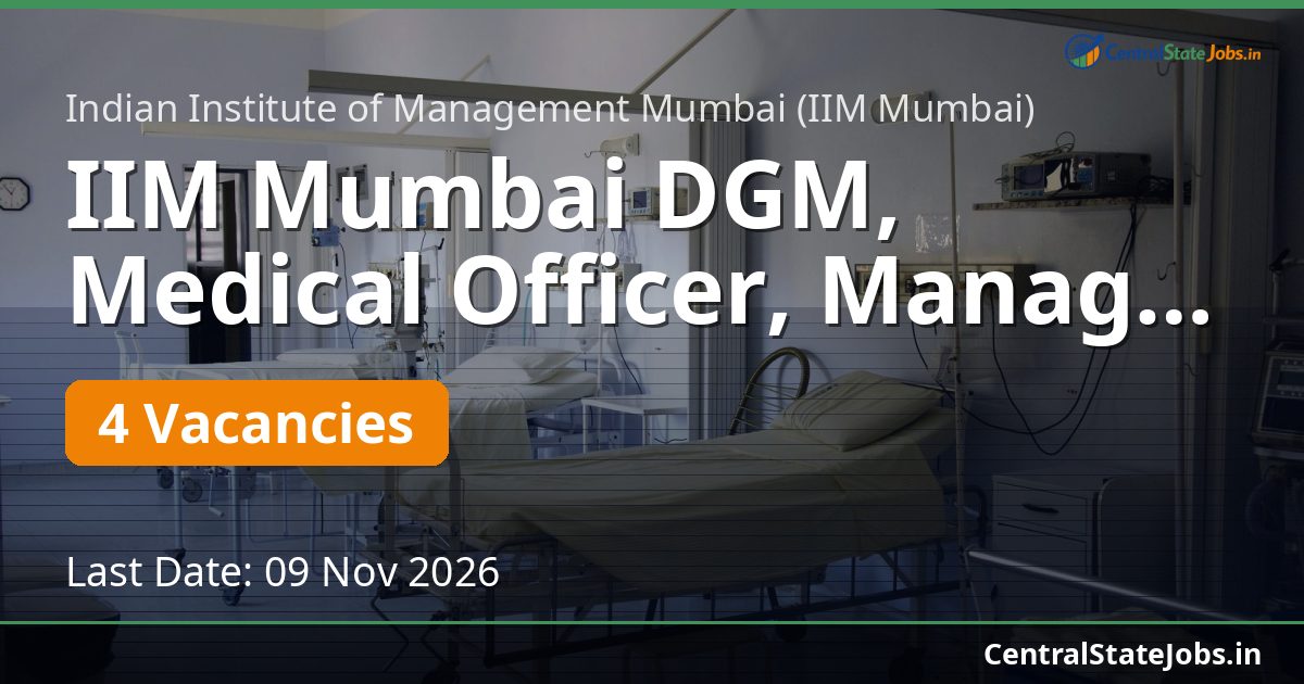 IIM Mumbai DGM, Medical Officer, Manager Recruitment 2026