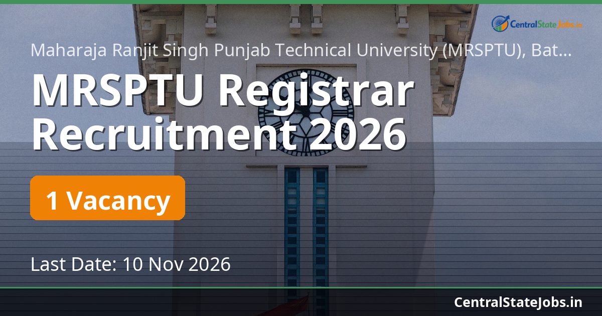 MRSPTU Registrar Recruitment 2026