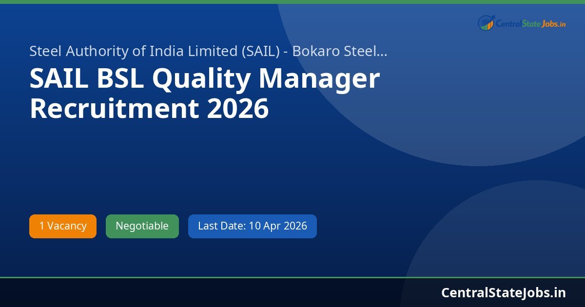 SAIL BSL Quality Manager Recruitment 2026