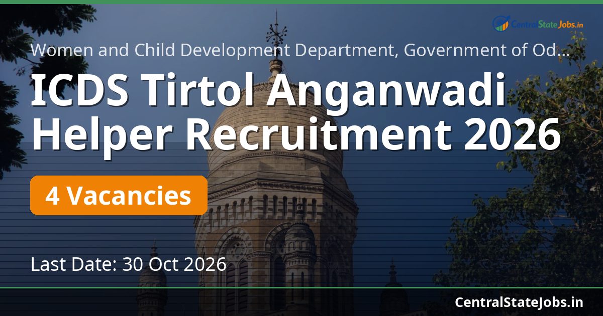 ICDS Tirtol Anganwadi Helper Recruitment 2026