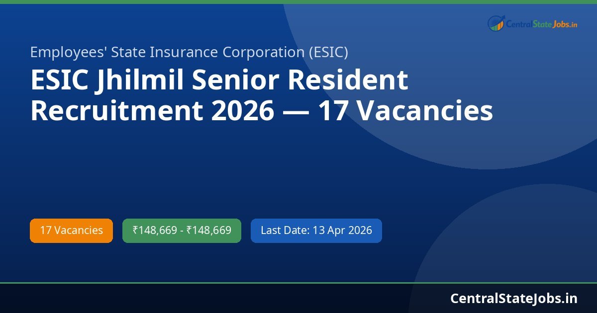 ESIC Jhilmil Senior Resident Recruitment 2026 — 17 Vacancies