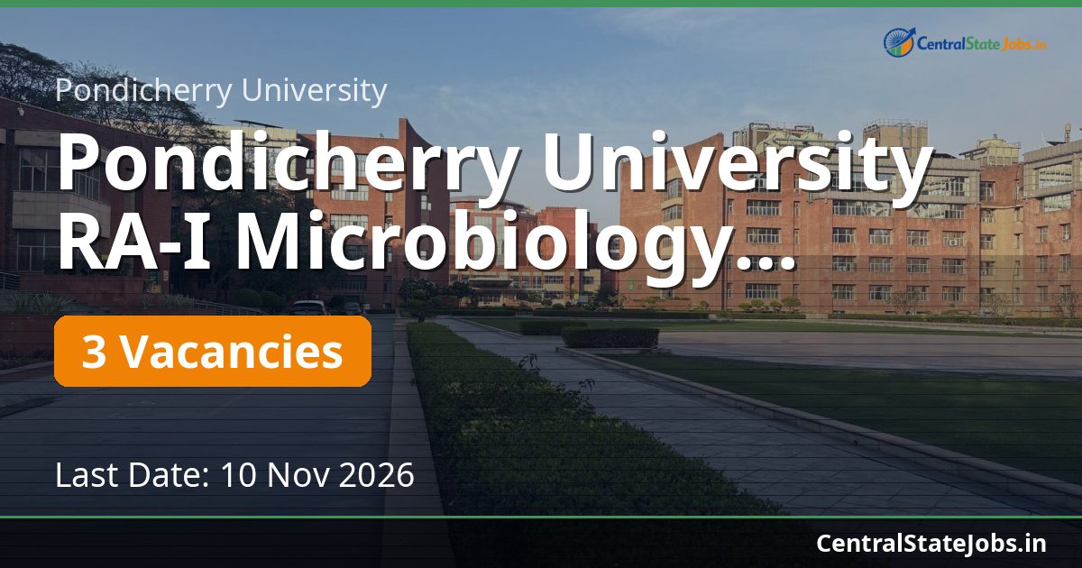 Pondicherry University RA-I Microbiology Recruitment 2026