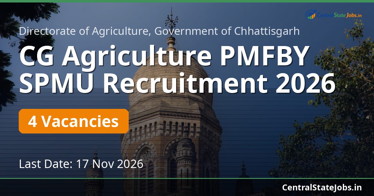 CG Agriculture PMFBY SPMU Recruitment 2026