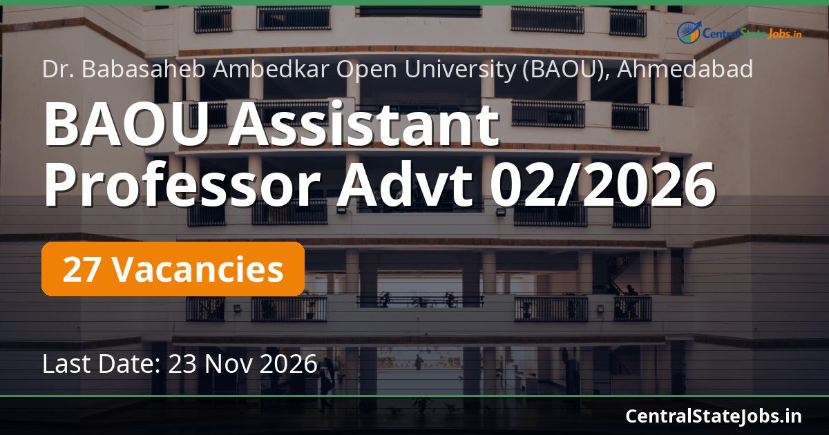 BAOU Assistant Professor Advt 02/2026