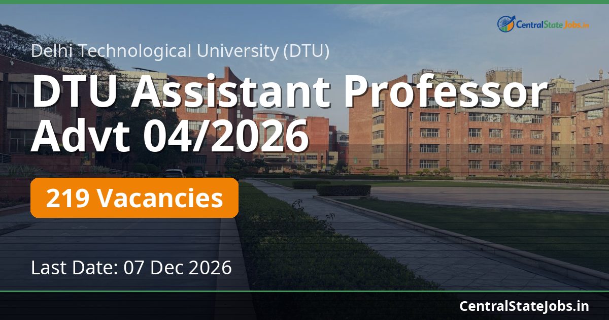 DTU Assistant Professor Advt 04/2026 — 219 Vacancies