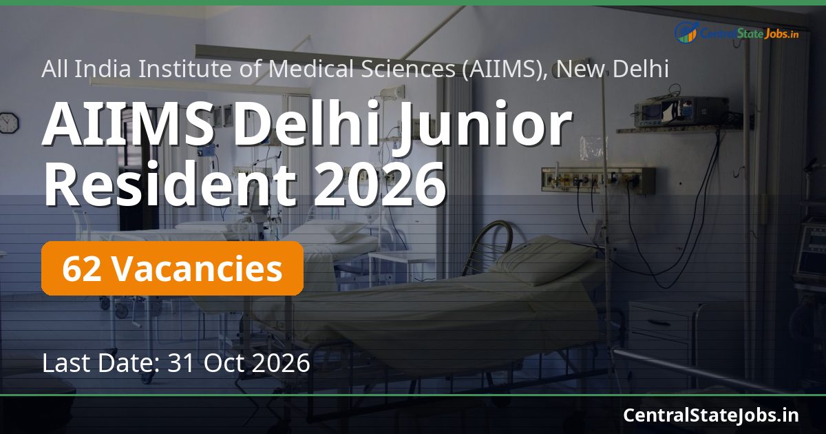 AIIMS Delhi Junior Resident 2026 — 62 Vacancies