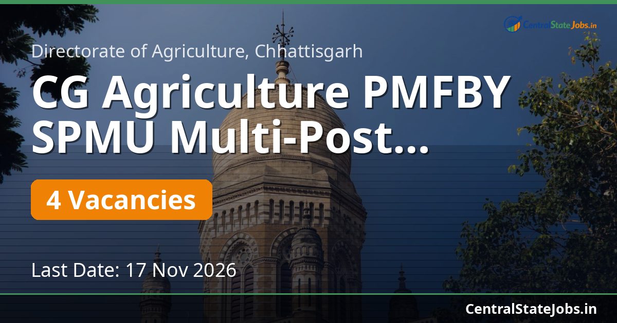 CG Agriculture PMFBY SPMU Multi-Post Recruitment 2026