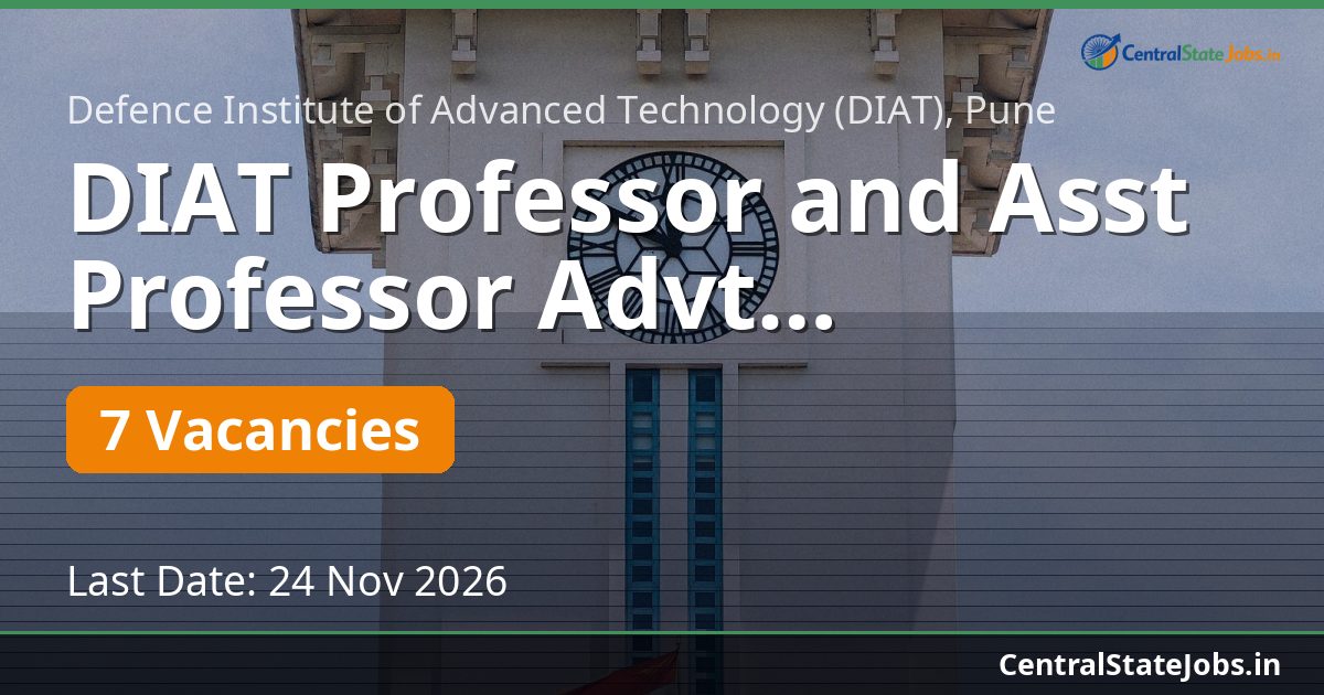 DIAT Professor and Asst Professor Advt 01-FP-2026