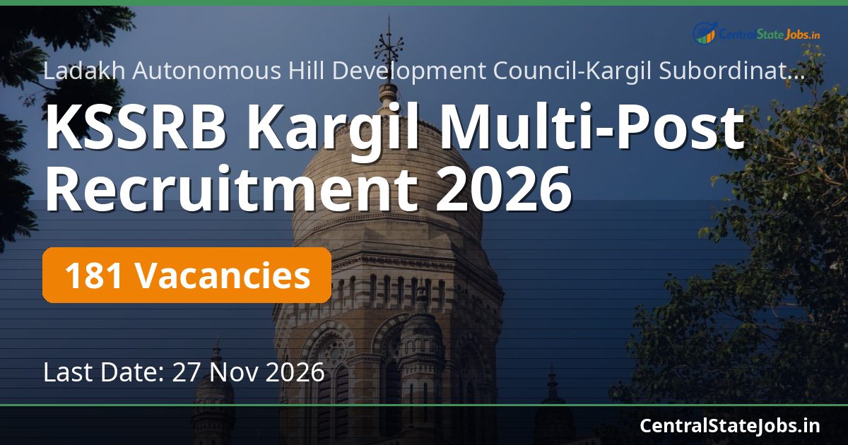KSSRB Kargil Multi-Post Recruitment 2026 — 181 Vacancies
