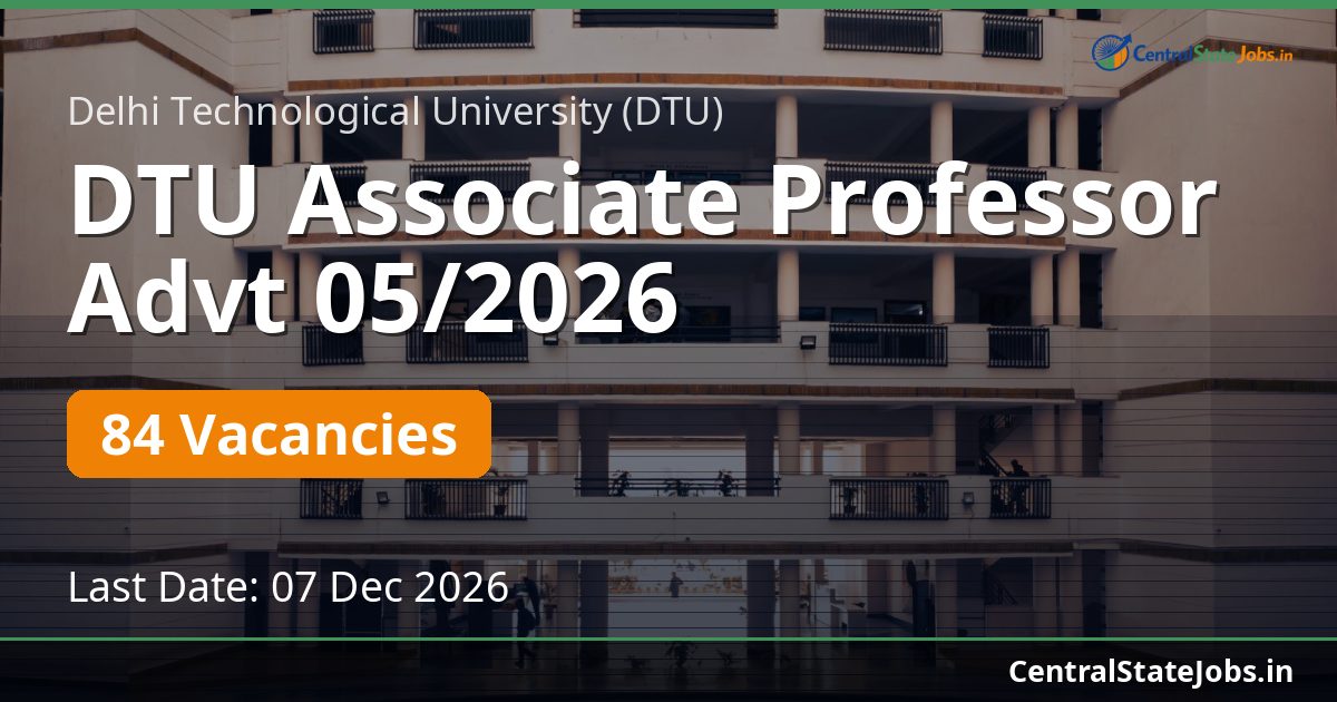 DTU Associate Professor Advt 05/2026 — 84 Vacancies