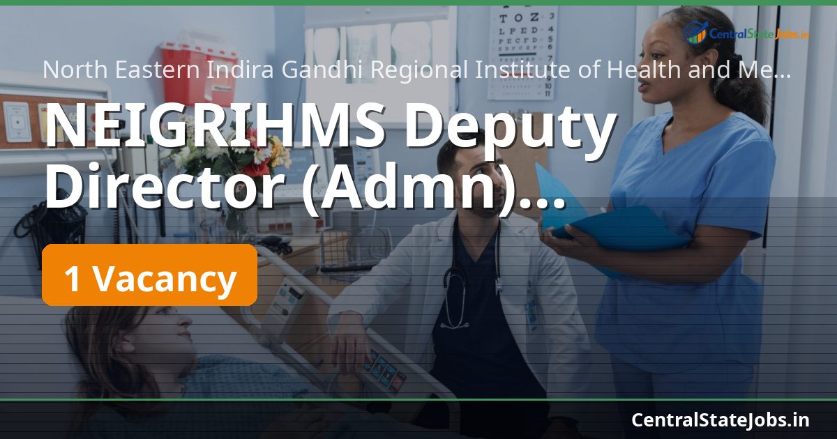 NEIGRIHMS Deputy Director (Admn) Recruitment 2026