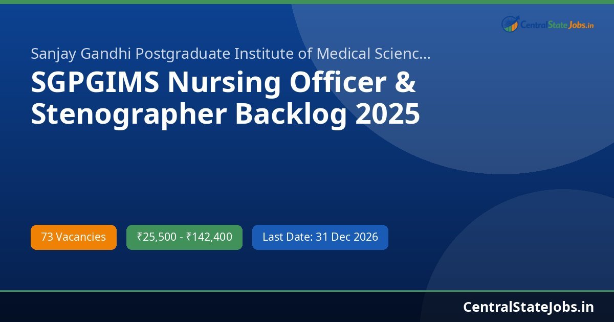 SGPGIMS Nursing Officer & Stenographer Backlog 2025