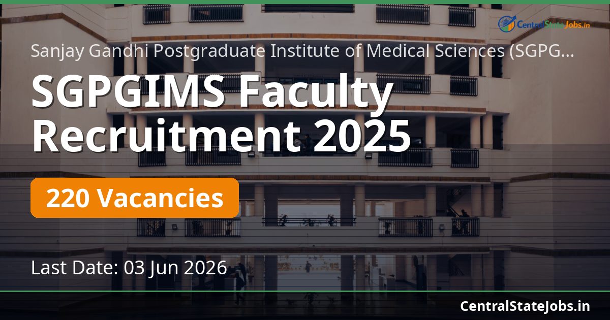 SGPGIMS Faculty Recruitment 2025 — 220 Vacancies