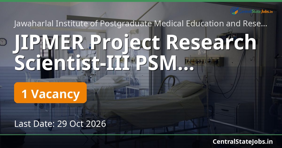 JIPMER Project Research Scientist-III PSM Recruitment 2026