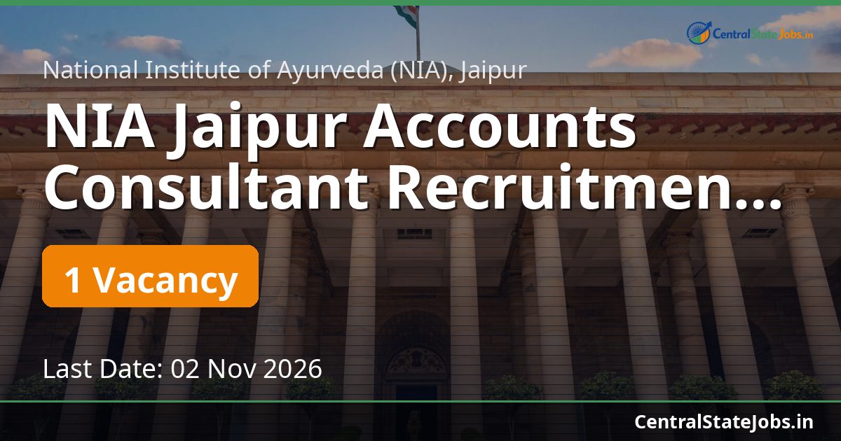 NIA Jaipur Accounts Consultant Recruitment 2026