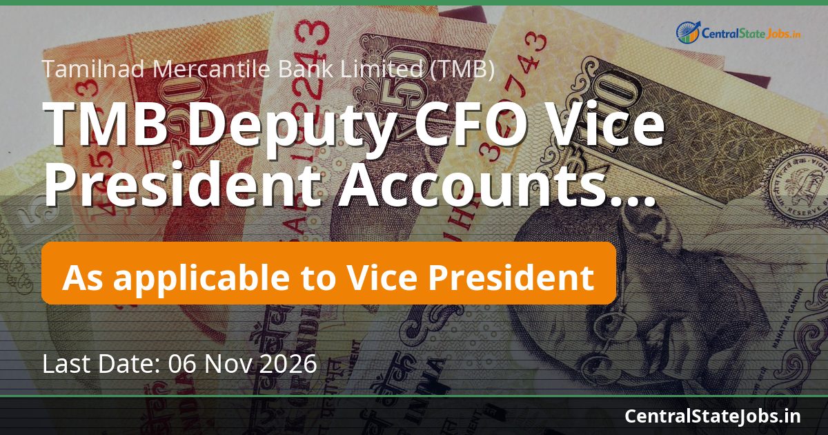 TMB Deputy CFO Vice President Accounts Recruitment 2026
